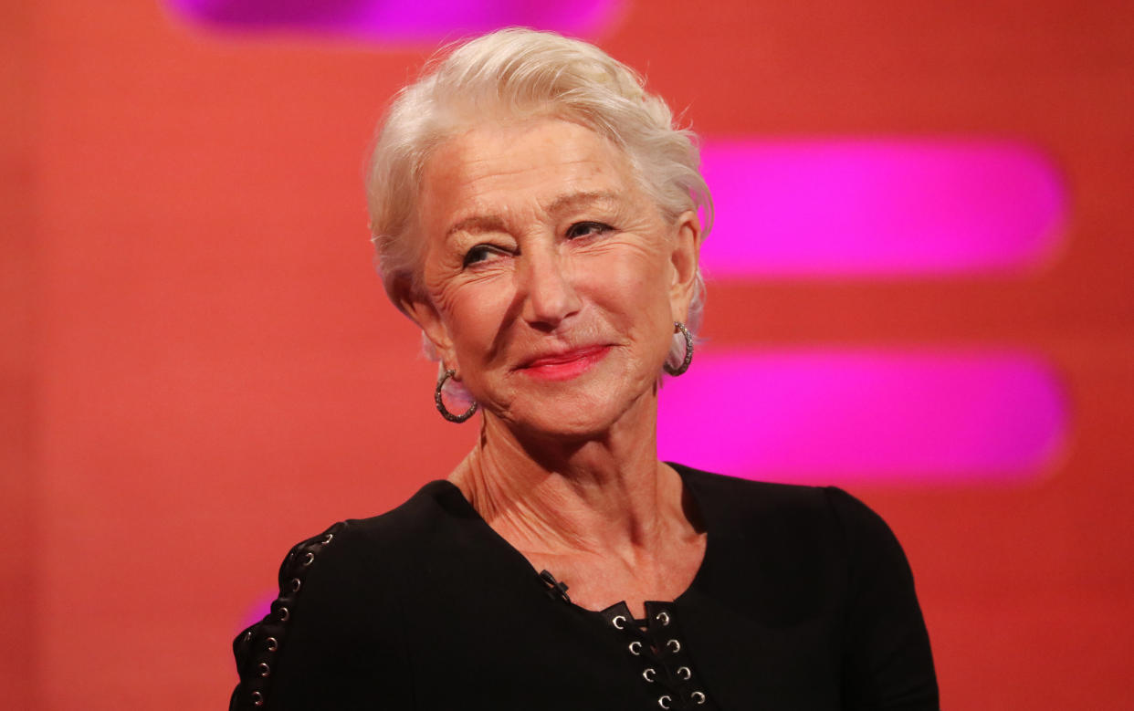 Helen Mirren during the filming for the Graham Norton Show at BBC Studioworks 6 Television Centre, Wood Lane, London, to be aired on BBC One on Friday evening. (Photo by Isabel Infantes/PA Images via Getty Images)