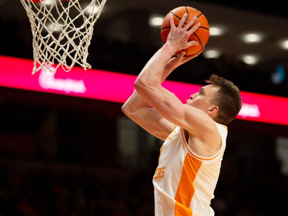 Tennessee's Dalton Knecht with the shot attempt against Florida.