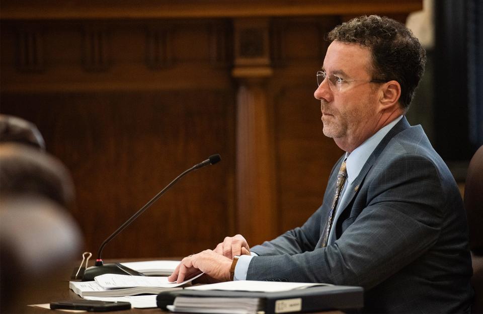 Sen. David Parker, R-Olive Branch, listens during the Appropriations Committee meeting at the Mississippi State Capitol in Jackson on Monday, March 18. Senate Bill 2628, which would have designated a state government appointed board to take over the Jackson Water System, failed in the Mississippi House of Representative Tuesday.