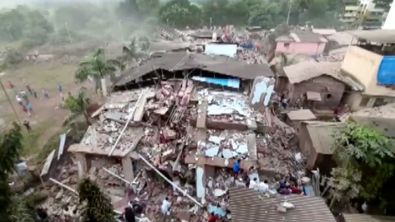 A general view shows debris of a collapsed building in Raigad in the western state of Maharashtra