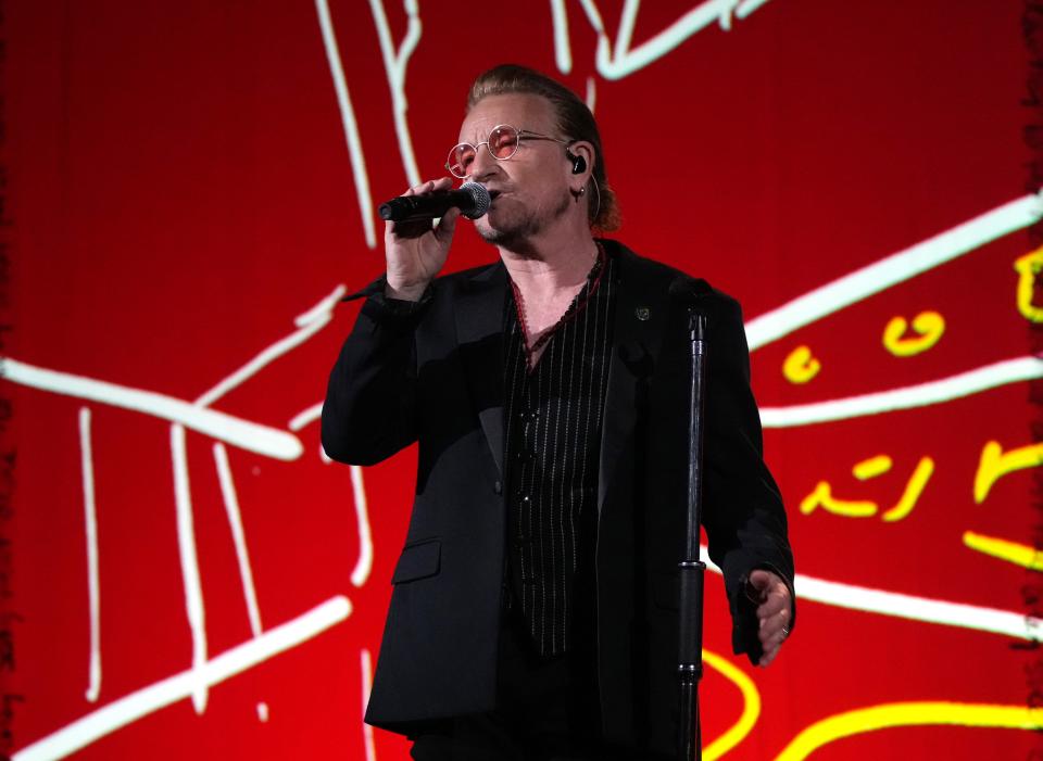 Bono worked up creative rearrangements of U2 songs, backed by a harpist, cellist and producer Jacknife Lee, during his appearance at the Beacon Theatre in New York on April 16, 2023.