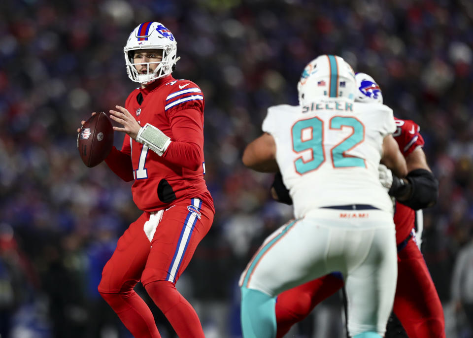 Josh Allen and the Buffalo Bills have a huge test against the Dolphins this week. (Photo by Kevin Sabitus/Getty Images)