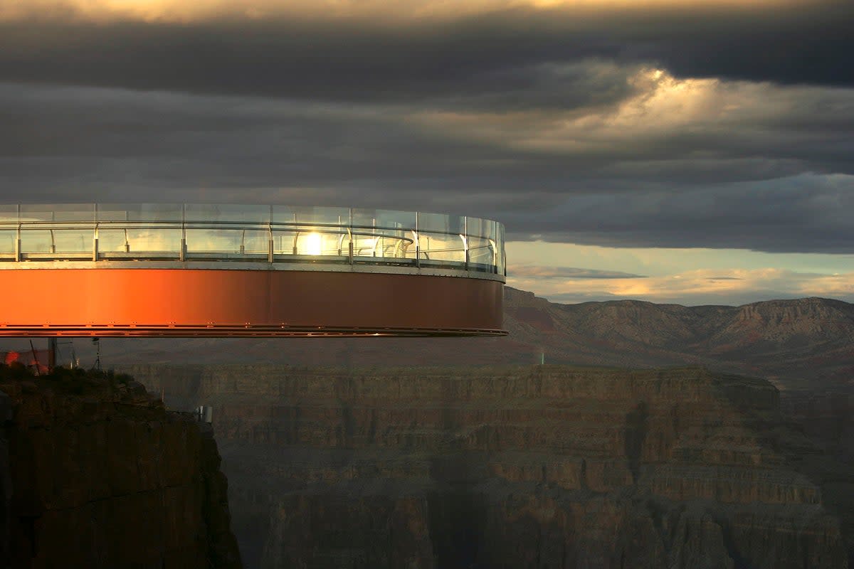 Skywalk has been billed as the first-ever cantilever-shaped glass walkway extending 70 feet from the western Grand Canyon’s rim more than 4,000 feet above the Colorado River (Getty Images)