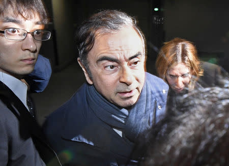 Former Nissan Motor Chairman Carlos Ghosn leaves his lawyer's office in Tokyo, Japan in this photo taken by Kyodo April 3, 2019. Picture taken on April 3, 2019. Mandatory credit Kyodo/via REUTERS
