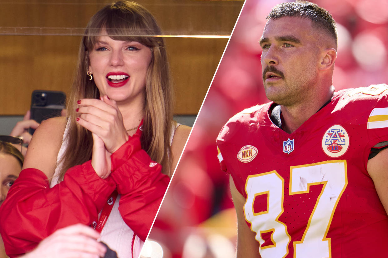 Taylor Swift supports rumored flame Travis Kelce at the Kansas City Chiefs game on Sunday, Sept. 24. (Getty Images)
