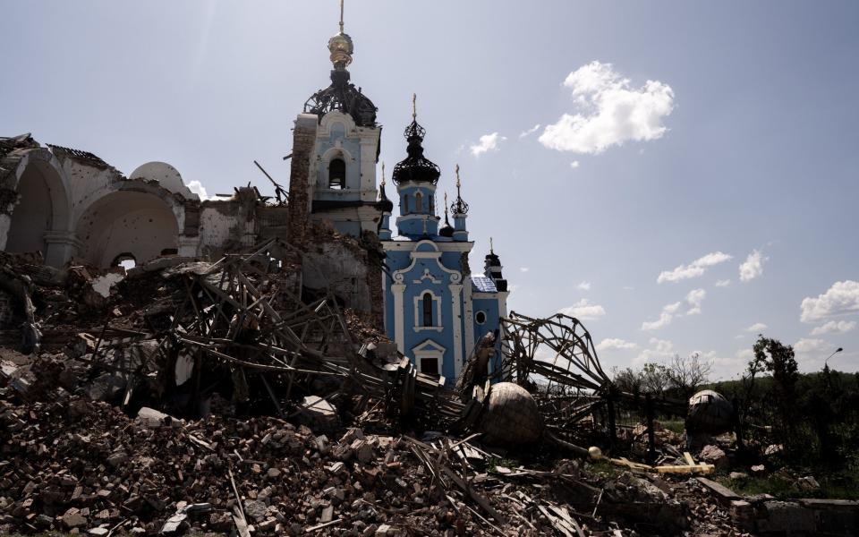 A view of the heavily damaged monastery in the village of Bohorodychne - Anadolu Agency/Anadolu