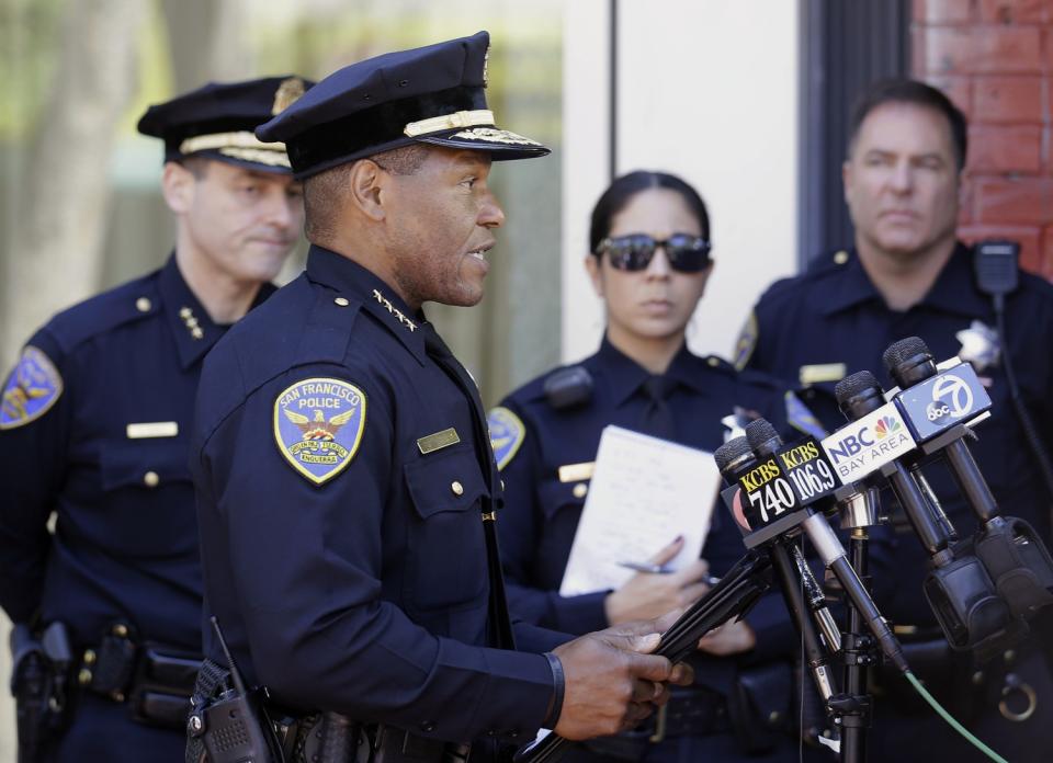 San Francisco Police Chief Bill Scott speaks to reporters in San Francisco.