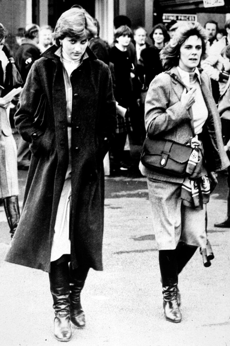 Lady Diana Spencer and Camilla Parker Bowles at Ludlow Races, where Prince Charles was competing, in 1980 (Getty)