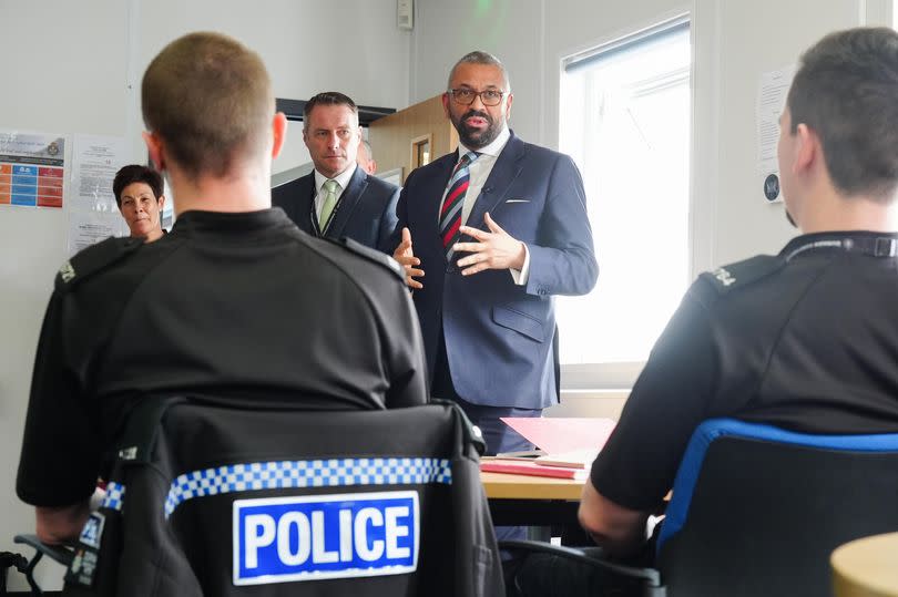 Home Secretary James Cleverly during his visit to Meadowfield Training Centre, Durham, to meet with with police officers from Durham Constabulary to tie in with an update on progress the Government has made in hiring specialist officers as part of Operation Soteria after targets were set in the rape review.