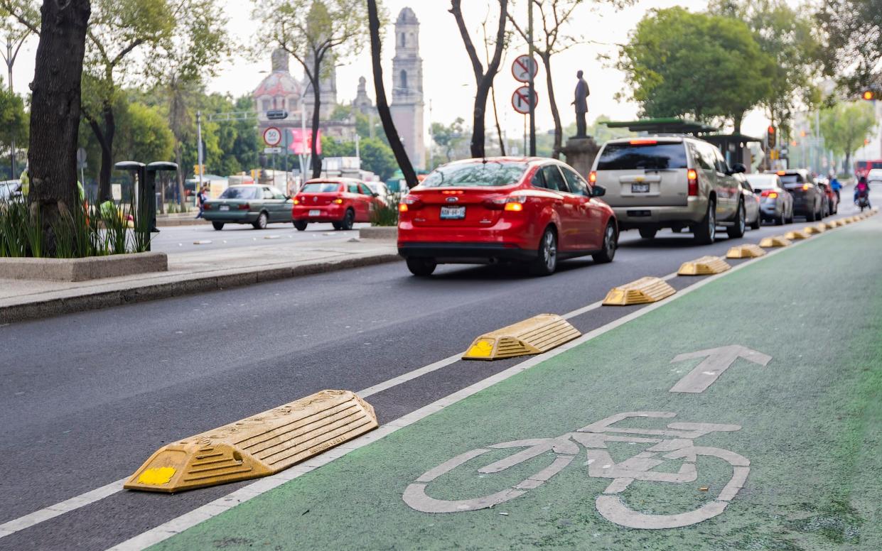 A cycle lane was built with the help of UK money in Mexico City