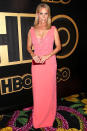 <p>Cheryl Hines of <em>Curb Your Enthusiam</em> was pretty in pink as she headed into HBO’s bash. Photo: Chelsea Lauren/Rex/Shutterstock </p>
