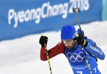 REFILE - CORRECTING ID Biathlon - Pyeongchang 2018 Winter Olympics - Mixed Relay Final - Alpensia Biathlon Centre - Pyeongchang, South Korea - February 20, 2018 - Martin Fourcade of France competes. REUTERS/Toby Melville