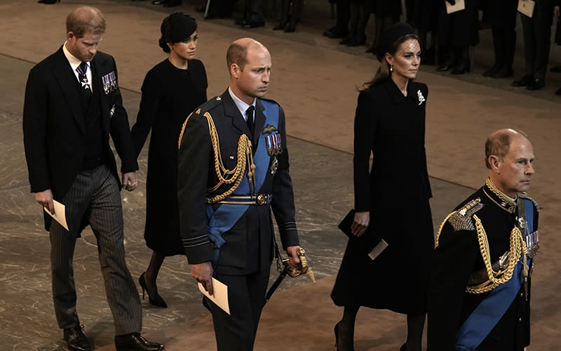 Members of the royal family leave Westminster Hall in London