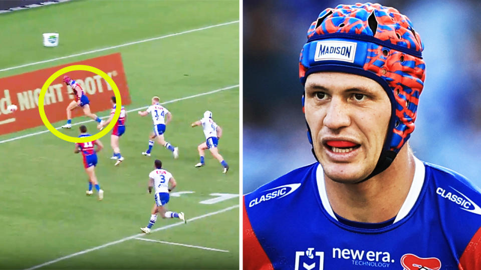 Kalyn Ponga, pictured here during the Knights' loss to the Bulldogs.