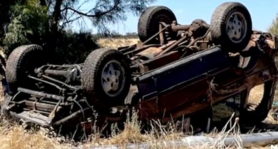 Flipped car after accident. 