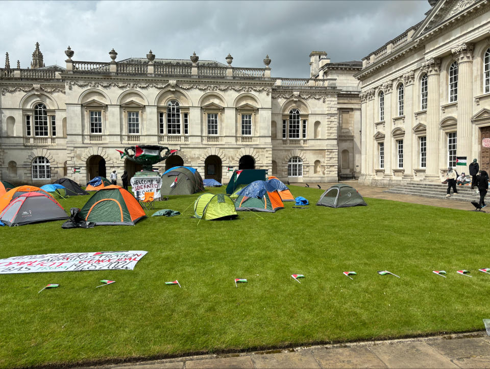 A protest encampment was set up outside Senate House at Cambridge University. (Sam Russell/ PA)