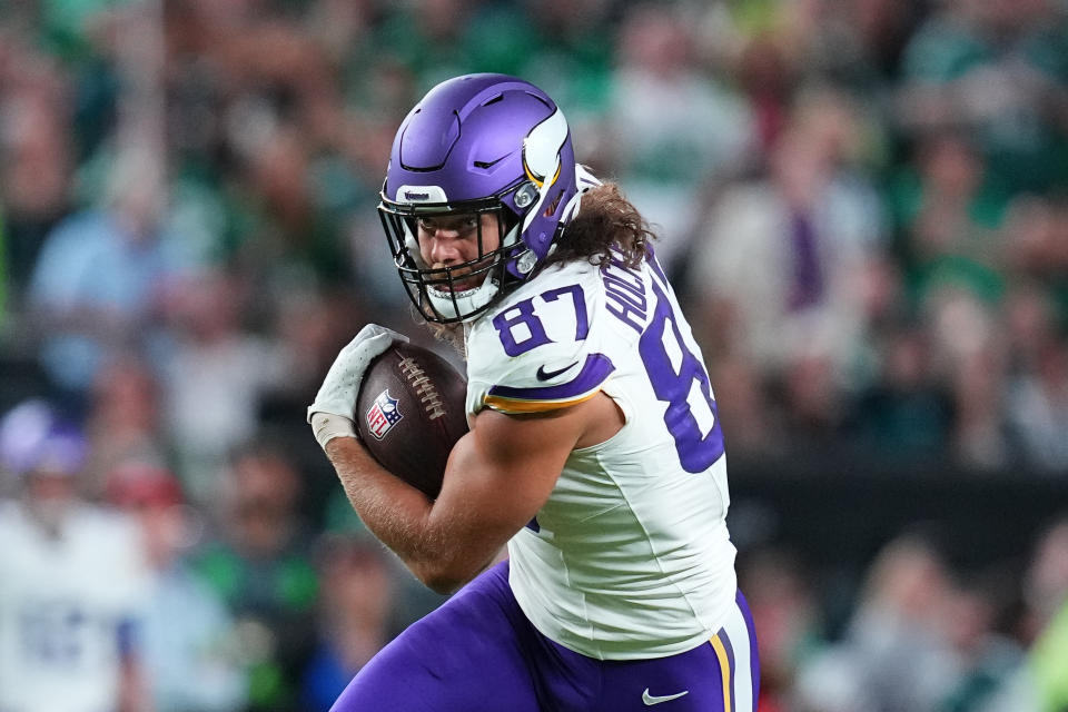 T.J. Hockenson #87 of the Minnesota Vikings is a fantasy star