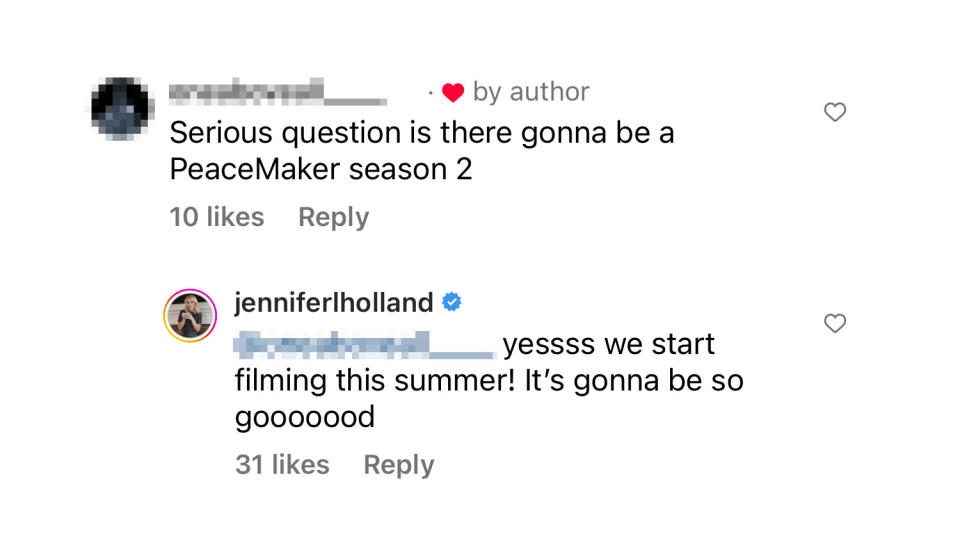 Jennifer Holland replies to fan on Instagram