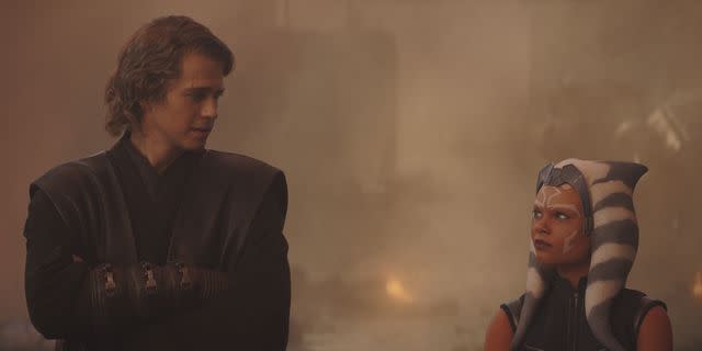 <p>Lucasfilm</p> Anakin Skywalker (Hayden Christensen) and young Ahsoka (Ariana Greenblatt) in 'Ahsoka'