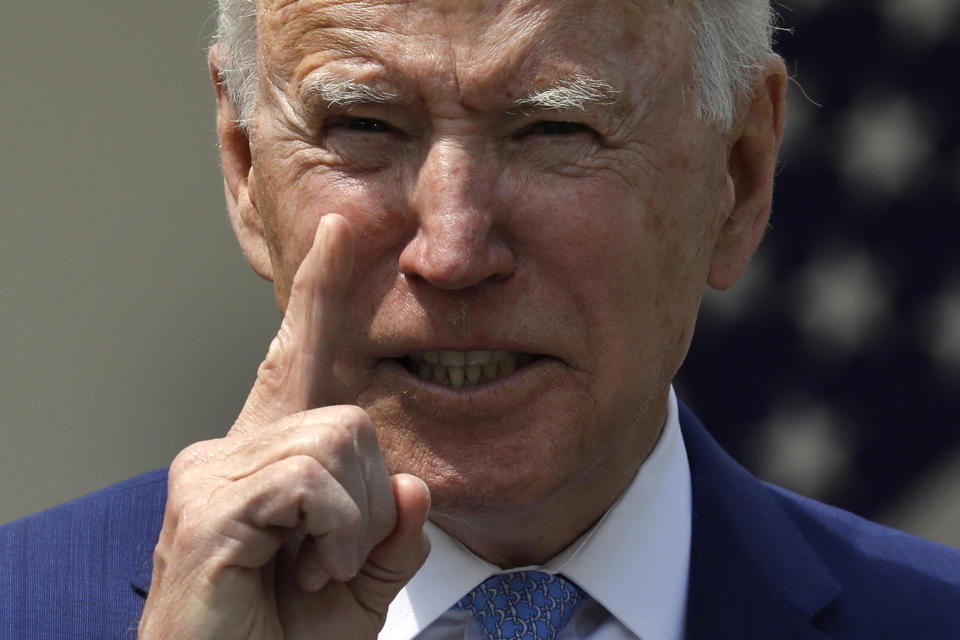 President Joe Biden in the Rose Garden. (Yuri Gripas/Abaca/Bloomberg via Getty Images)