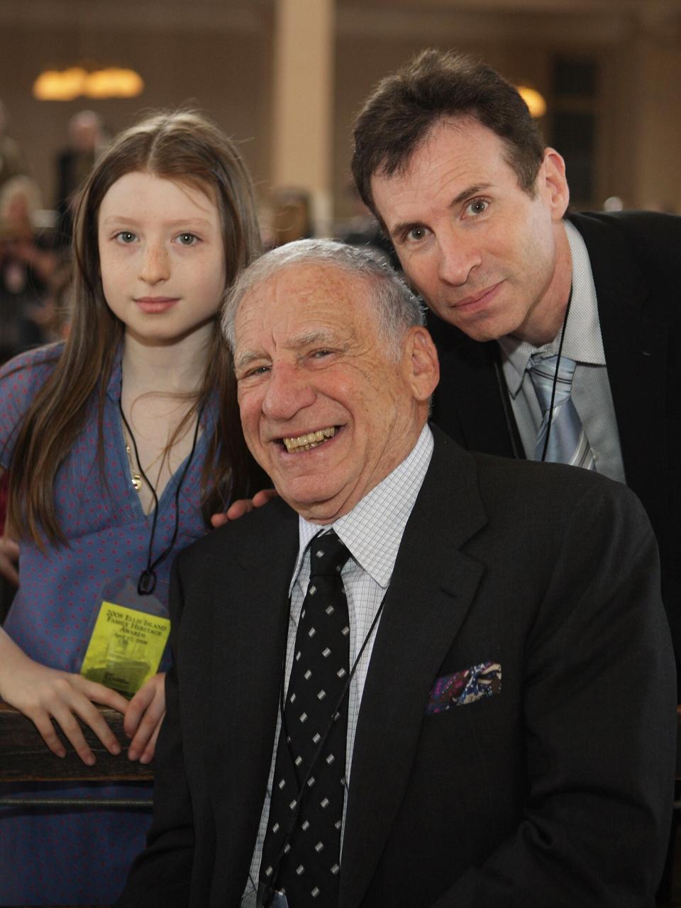 Mel Brooks (c), poses for a picture granddaughter Samatha Brooks, and son Edward Brooks at the 7th Annual Ellis Island Family Heritage Awards at Ellis Island Immigration Museum April 17, 2008 in New York City