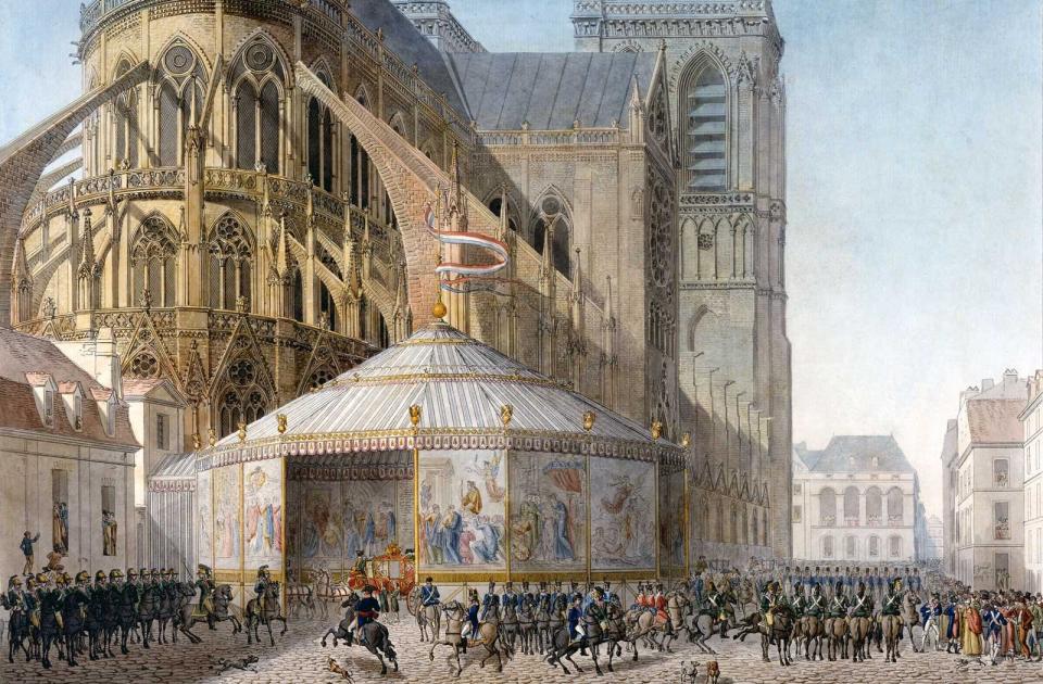 Book of the coronation by Percier and Fontaine: The Emperor arriving at Notre-Dame