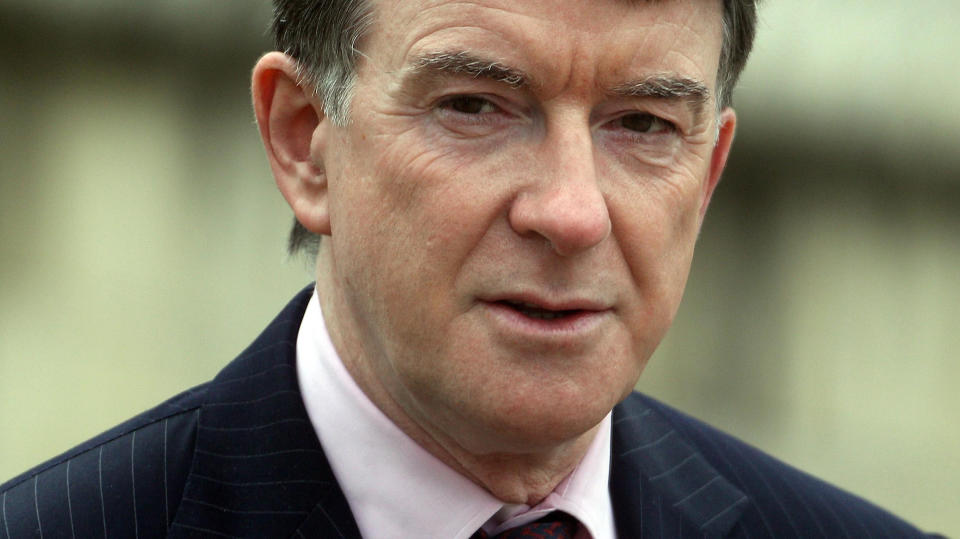 Lord Mandelson is seen outside the House of Commons in London.