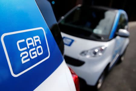 The logo of German car sharing firm Car2Go is pictured in Cologne, Germany, April 28, 2016. REUTERS/Wolfgang Rattay