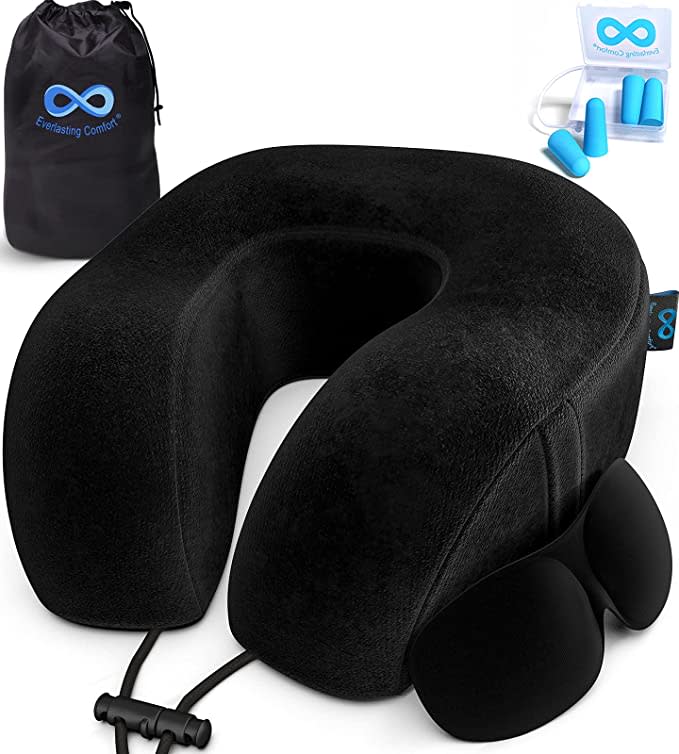 Memory Foam Travel Pillow kit with case and eye mask