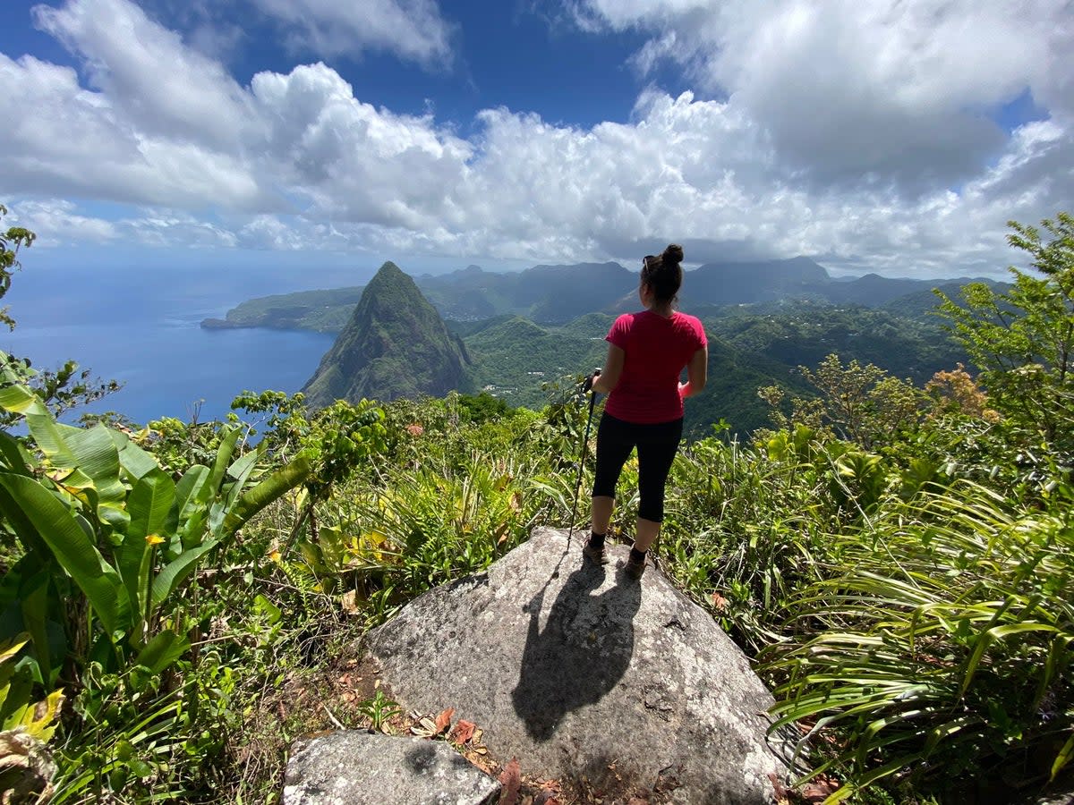 Reaching the summit of Gros Piton, St Lucia (Hazel Plush)