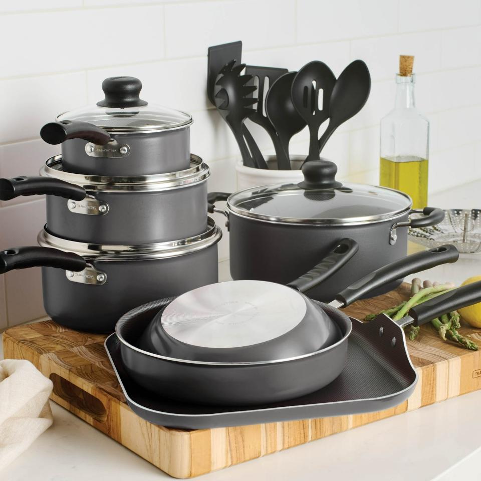 the cookware set in grey