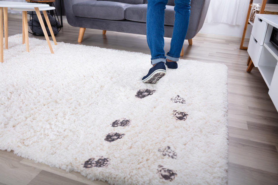 A person muddying up a carpet