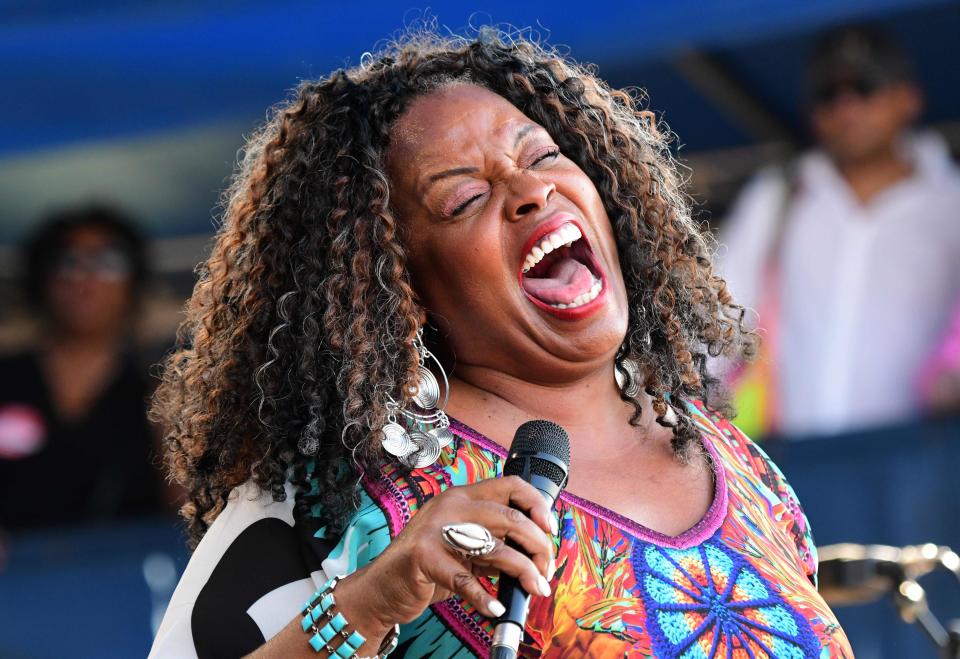 Five-time Grammy winner Dianne Reeves performs at the 65th edition of the Newport Jazz Festival in Newport, Rhode Island, Aug. 3, 2019.