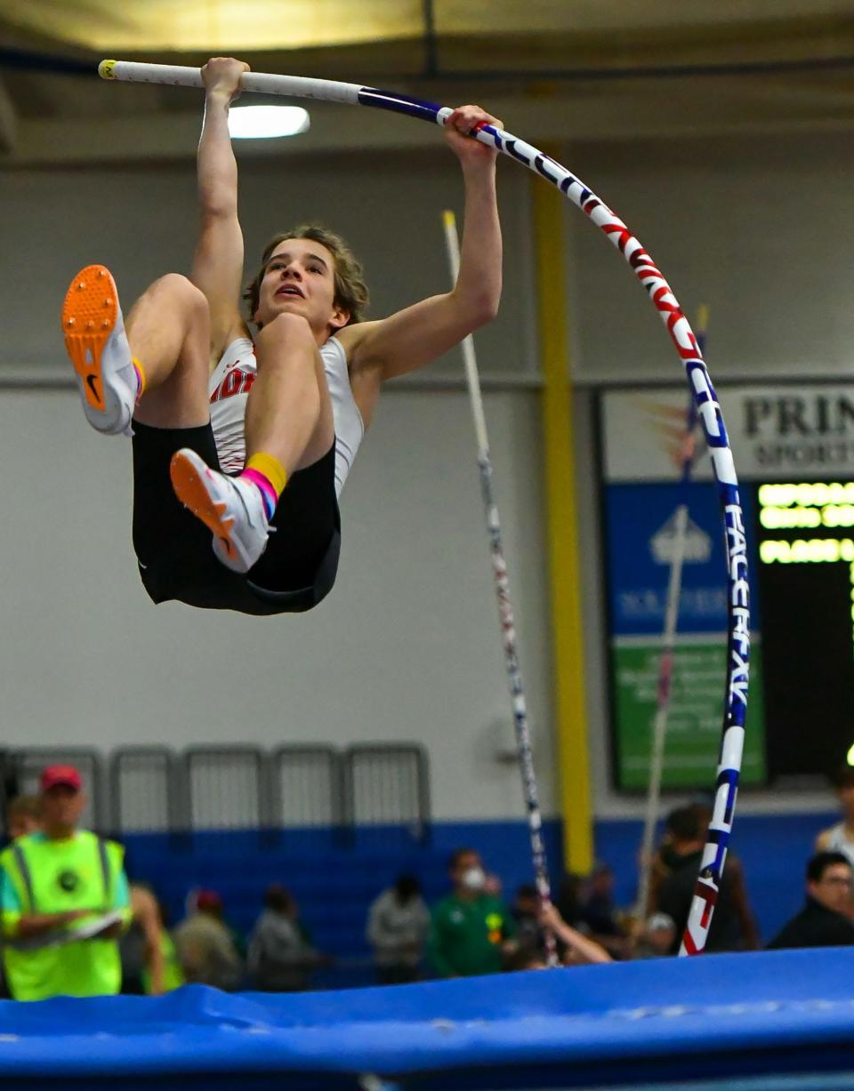 North Hagerstown's Mio Descious tied for fourth place in the boys pole vault during the Maryland Class 3A Indoor Track and Field Championships.