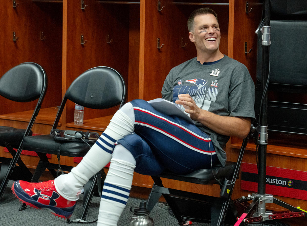 Tom Brady on the set of 80 For Brady. (Paramount Pictures)