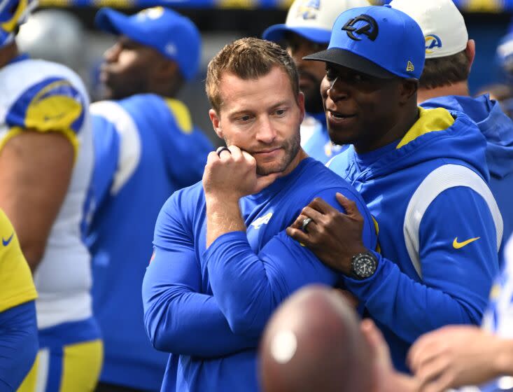 Inglewood, California October 9, 2022-Rams head coach Sean McVay before a game against the Cowboys.