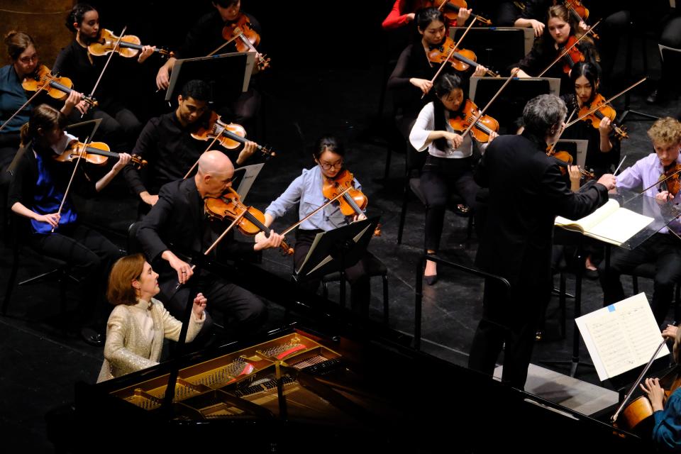 Pianist Anne-Marie McDermott performs with an orchestra made up of faculty members and fellows during the opening weekend of the 2023 Sarasota Music Festival.