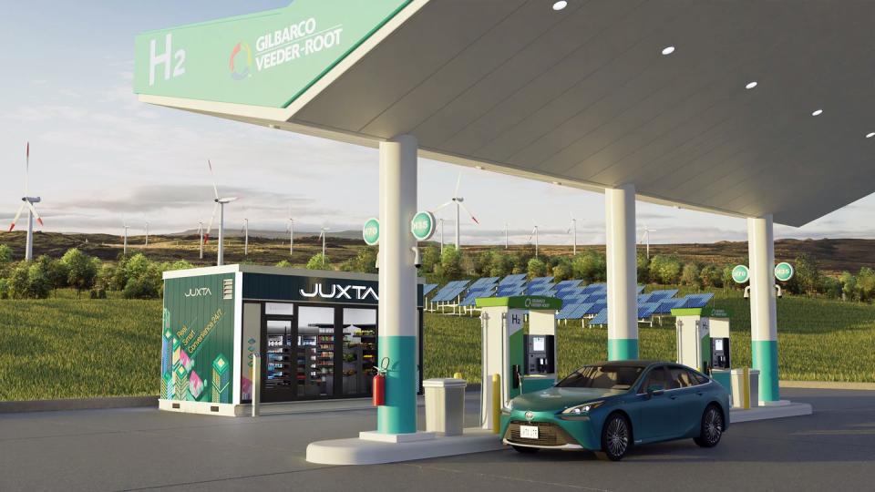 an autonomous micro store sits next to an ev charging station