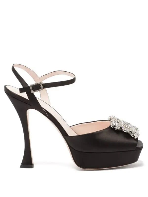 ROGER VIVIER 
Rv Bouquet Peep-Toe Platform Satin Heels - Black