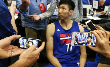 Zhou Qi at the NBA draft combine. (AP)