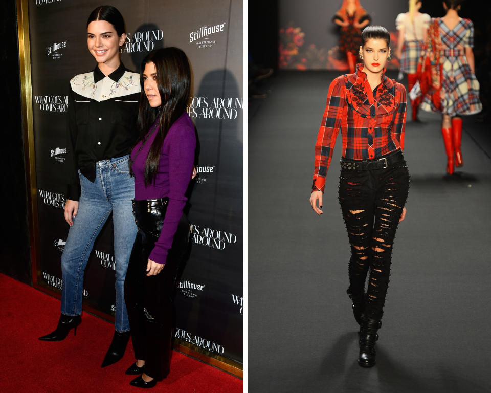 Kendall Jenner (li.) trägt den lässigen Western-Look, und auch auf der Lena-Hoschek-Show gab es Country-Karos. (Bild: Frazer Harrison/Getty Images; Frazer Harrison/Staff/Getty Images)