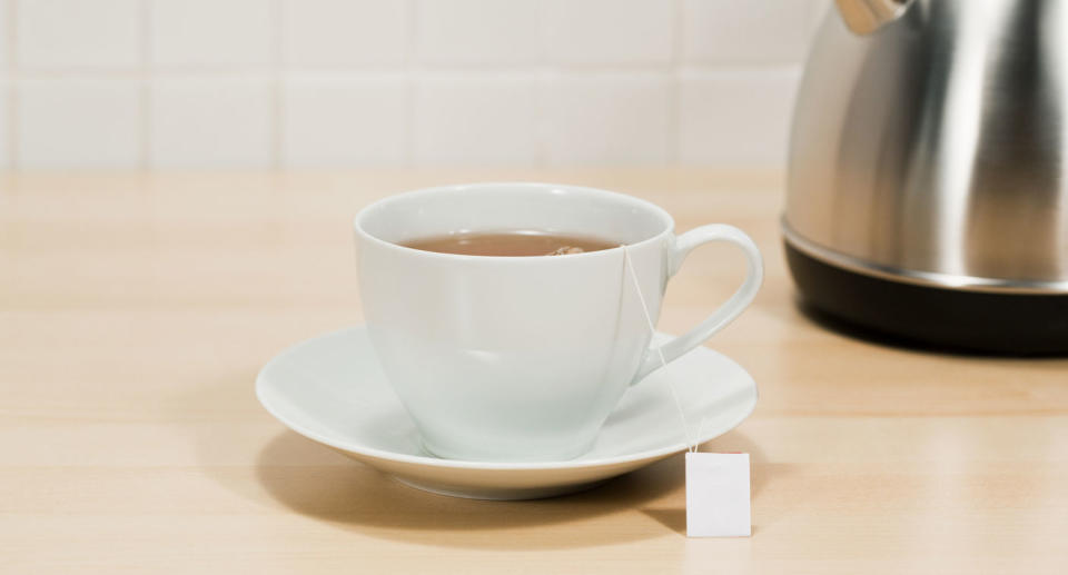 Cup of tea shown amid shock Canadian research findings confirming billions of plastic particles in every cup.