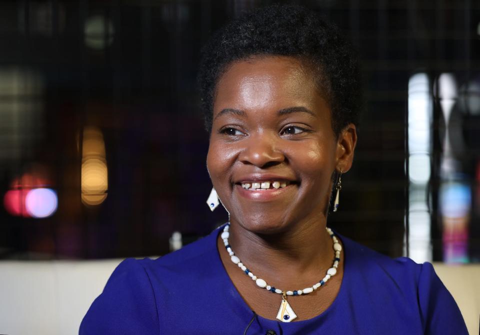 Buffalo Mayoral candidate India Walton, who beat the Democratic incumbent Byron Brown in the primary, talks with supporters at Walton's meet the candidate event at Zone One Complex on East Amherst Street, Buffalo on July 6, 2021. Brown ultimately went on to win the General Election.