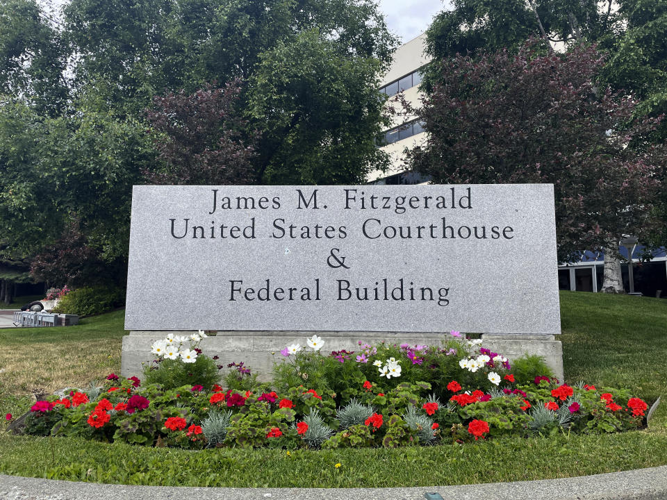 The James M. Fitzgerald U.S. Courthouse and Federal Building in downtown Anchorage, Alaska, is pictured Wednesday, July 10, 2024. U.S. District Court Judge Joshua Kindred of Alaska has resigned and could face impeachment after having an inappropriate sexual relationship with a clerk who later became an assistant U.S. Attorney and then repeatedly lying about it to investigators, a judicial investigation found. (AP Photo/Mark Thiessen)