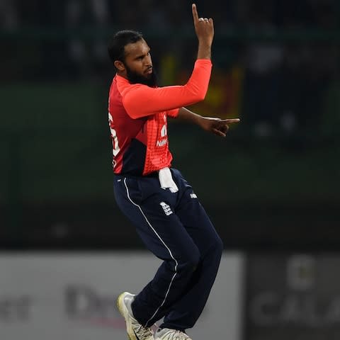 Adil Rashid dismisses Mendis with a beauty - Credit: Gareth Copley/Getty Images