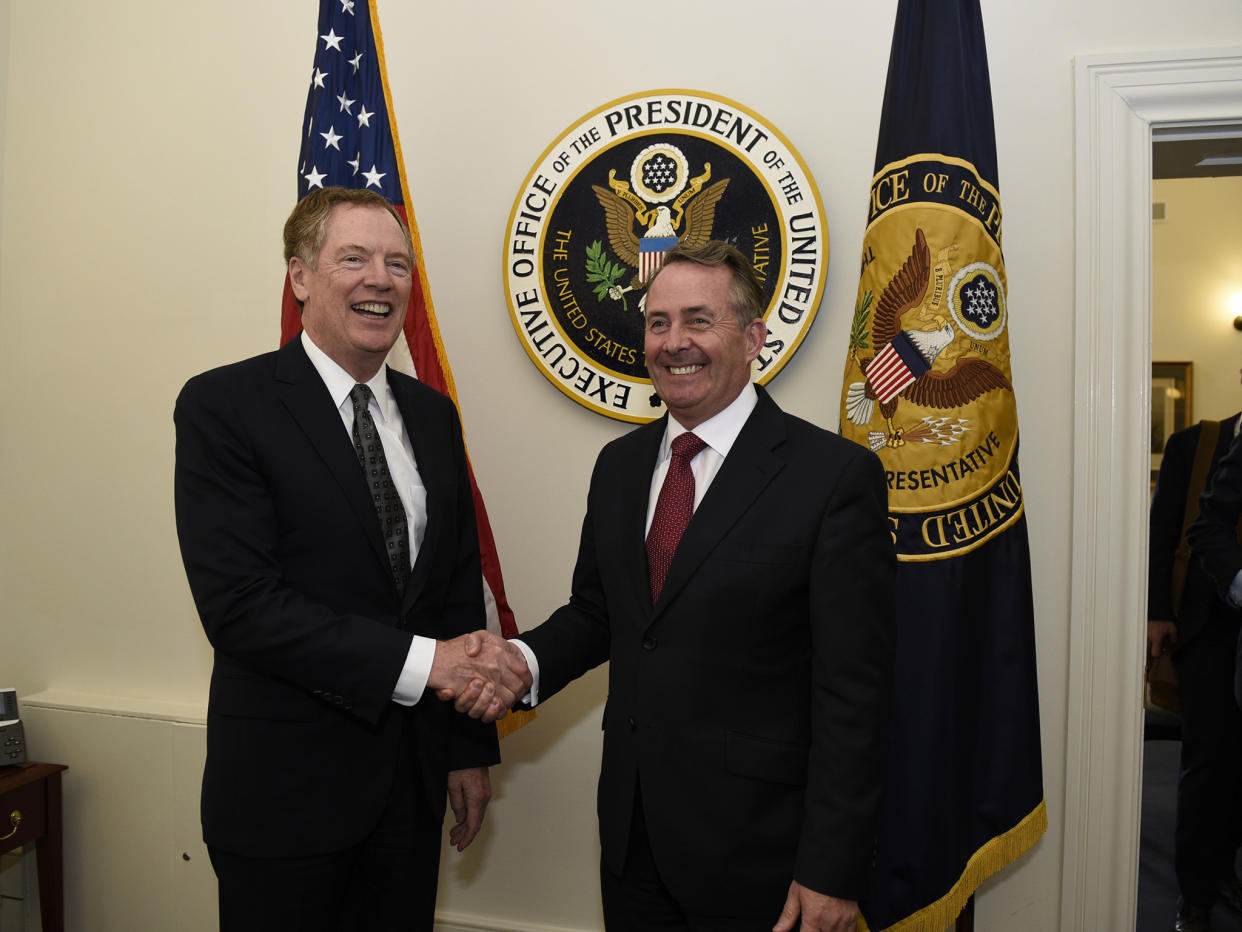 Liam Fox meets with the US Trade Representative Ambassador Robert Lighthizer, before discussions on a US-UK trade deal: AP