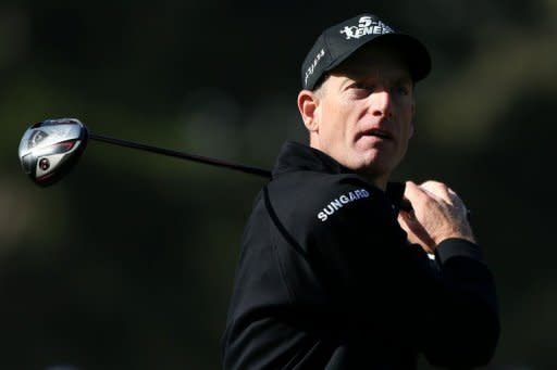 Jim Furyk of the US watches his tee shot on the tenth hole during the second round of the 112th US Open at The Olympic Club, on June 15, in San Francisco, California