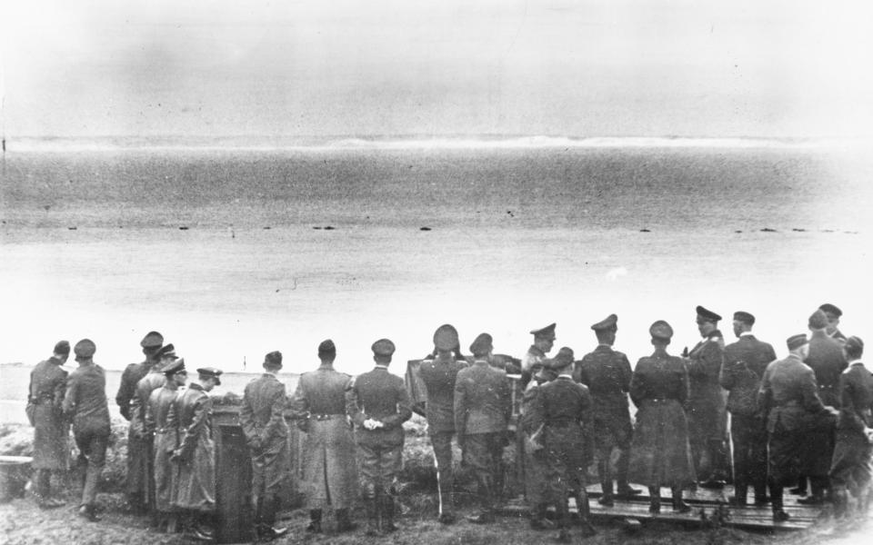 op-ranking Nazis, including Hermann Göring, look across the Channel to the white cliffs of Dover, 1 July, 1940