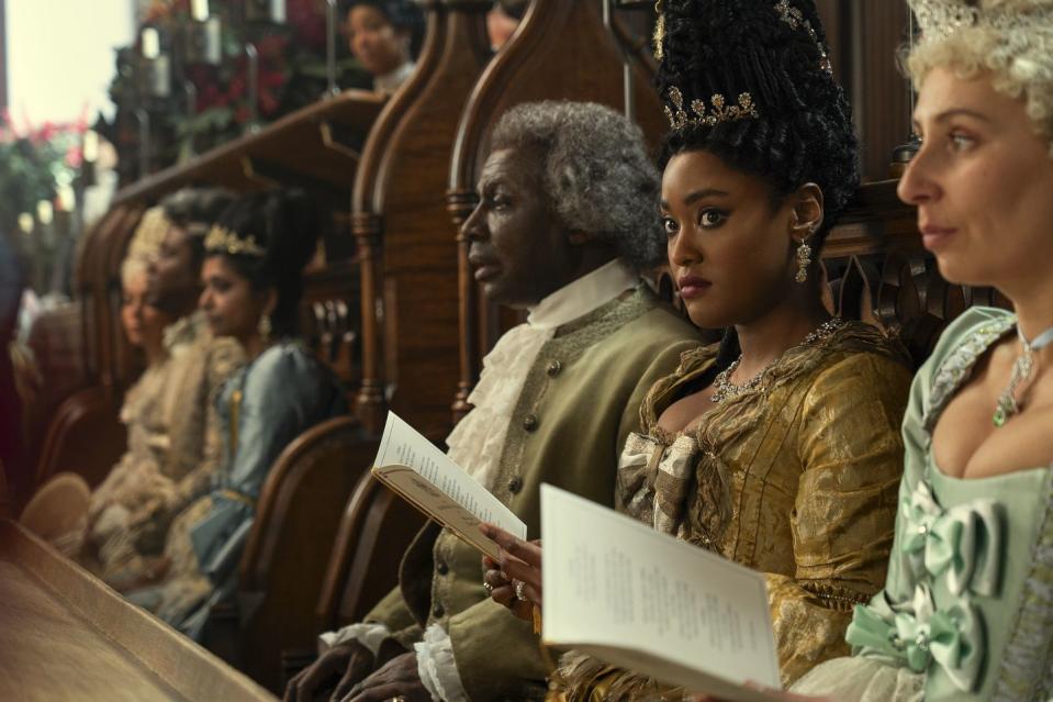 queen charlotte a bridgerton story l to r cyril nri as lord danbury, arsema thomas as young agatha danbury in episode 101 of queen charlotte a bridgerton story cr liam danielnetflix © 2023