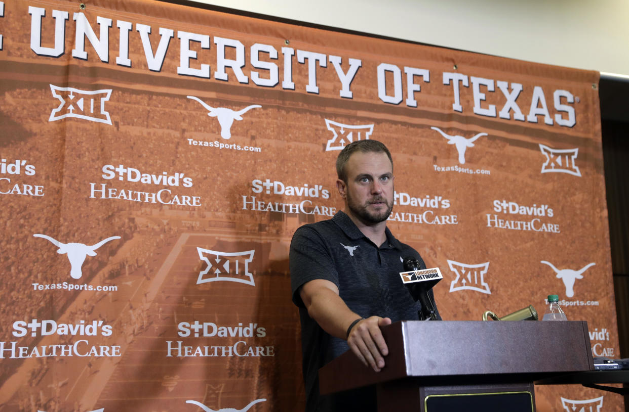 Tom Herman will return to a head coaching role for the first time since he was fired at Texas following the 2020 season. (AP Photo/Eric Gay)